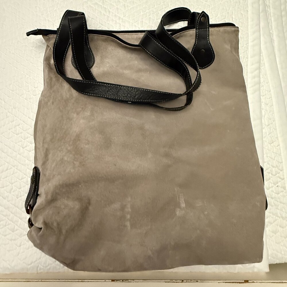 Prieto Barcelona Leather Tote - Taupe with Black Leather Handles